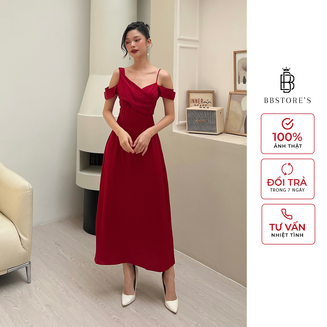Đầm Lụa Xòe Lệch Vai Dự Tiệc Sang Trọng BBSTORE'S -D1293