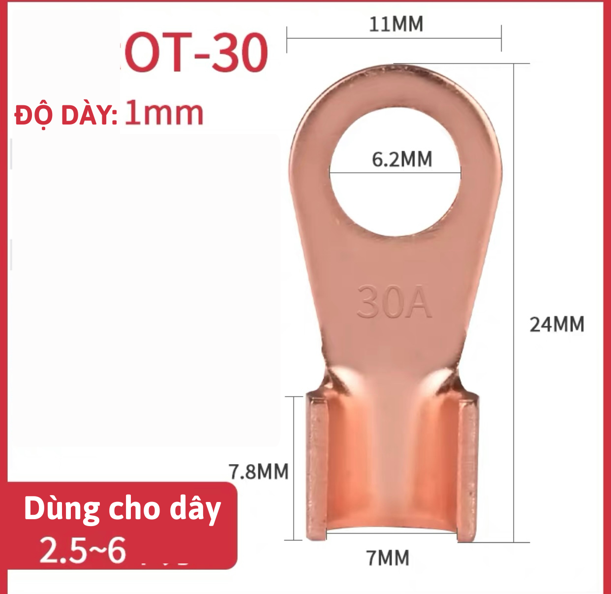 Đầu Cos Đồng Đỏ OT Combo 20c các loại, đầu cos bấm dây điện, cốt bóp dây điện,cốt đồng đỏ OT,cốt bấm dây điện,cos bóp dây điện