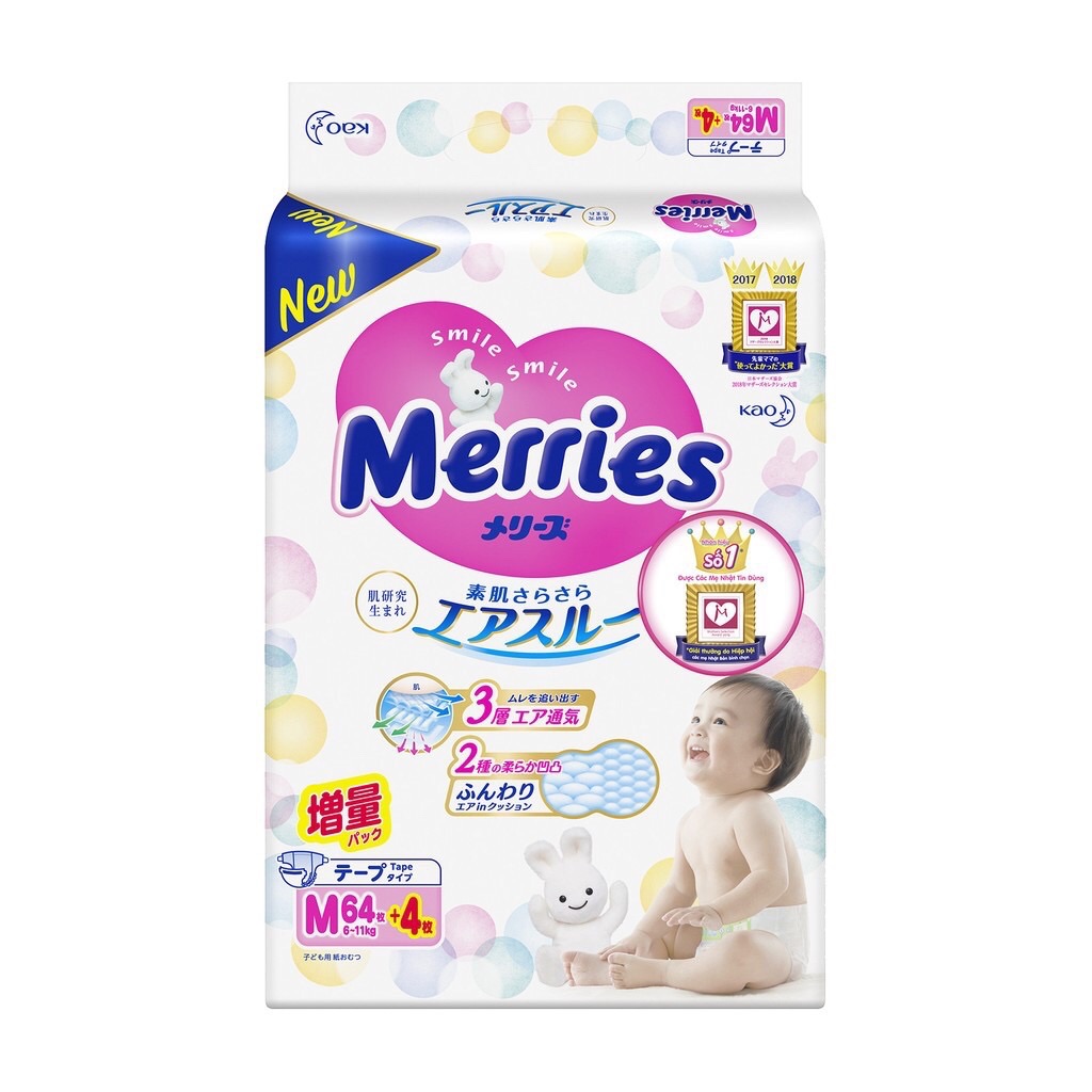 Bỉm merries nội địa nhật hàng cộng miếng