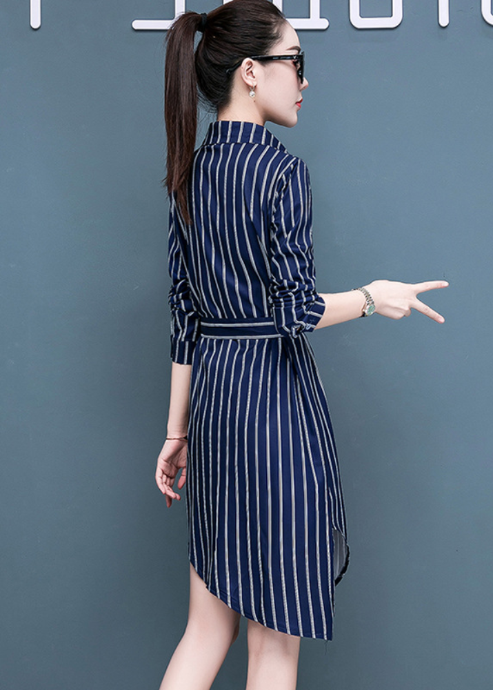Đầm Sơ Mi Lệch Tà Thắt Dây Eo Cá Tính DN067 MayHomes Sơ Mi Nữ Form Dài