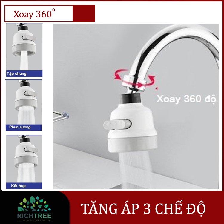 Đầu nối vòi nước thế hệ mới RICHTREE ,vòi có 03 chế độ xả phù hợp mọi nhu cầu,vòi có chức năng điều hướng dòng nước theo ý muốn, thiết kế thông minh giúp tiết kiệm nước tối đa
