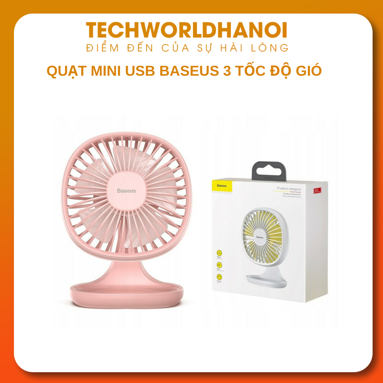 Quạt mini để bàn Baseus Baseus Pudding-Shaped Fan PINK ( 3 mức tốc độ - Mini USB Air Cooling Fan Clip Desk Fan)