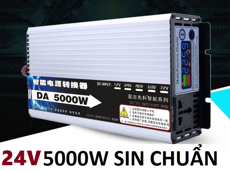 Bộ đổi nguồn inverter 24v lên 220v 5000W Sóng Sin chuẩn-INVERTER 24v 5000W - .Màn Hình Đa Chức Năng