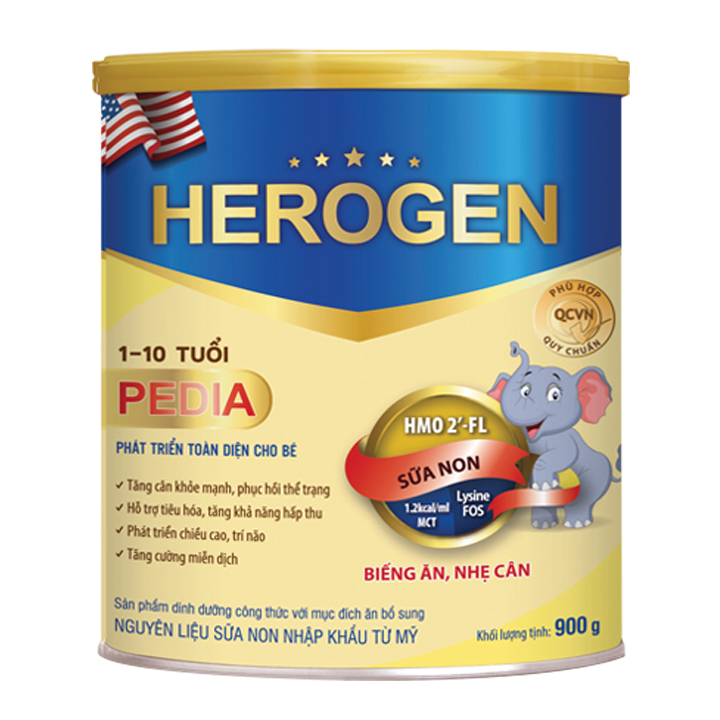Sữa bột herogen pedia tăng cân cho bé 1 - 10 tuổi, lon 900g