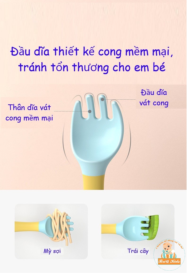 Bộ thìa dĩa uốn cong cho bé tập xúc (kèm hộp)