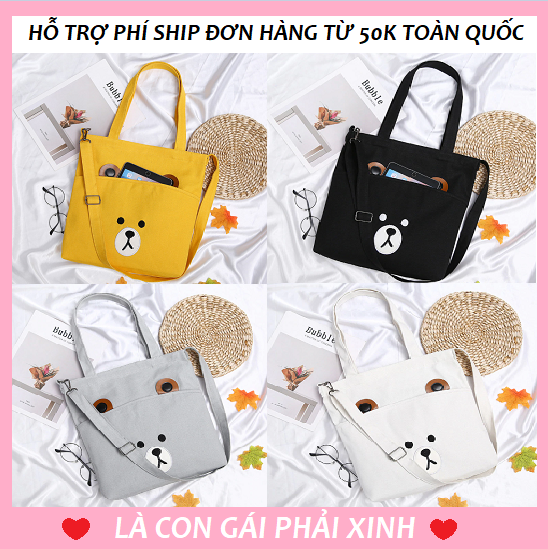 Túi Tote - Túi đeo chéo 2in1 hình gấu có tai siêu dễ thương