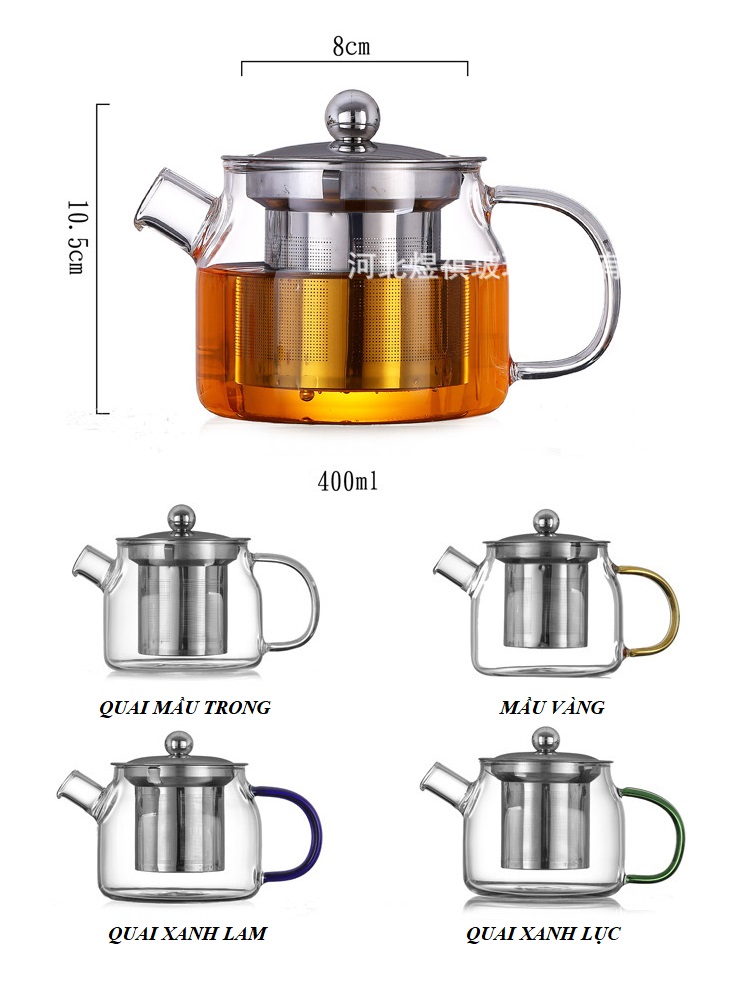 Bình thủy tinh pha trà có lưới lọc dung tích 400 ml