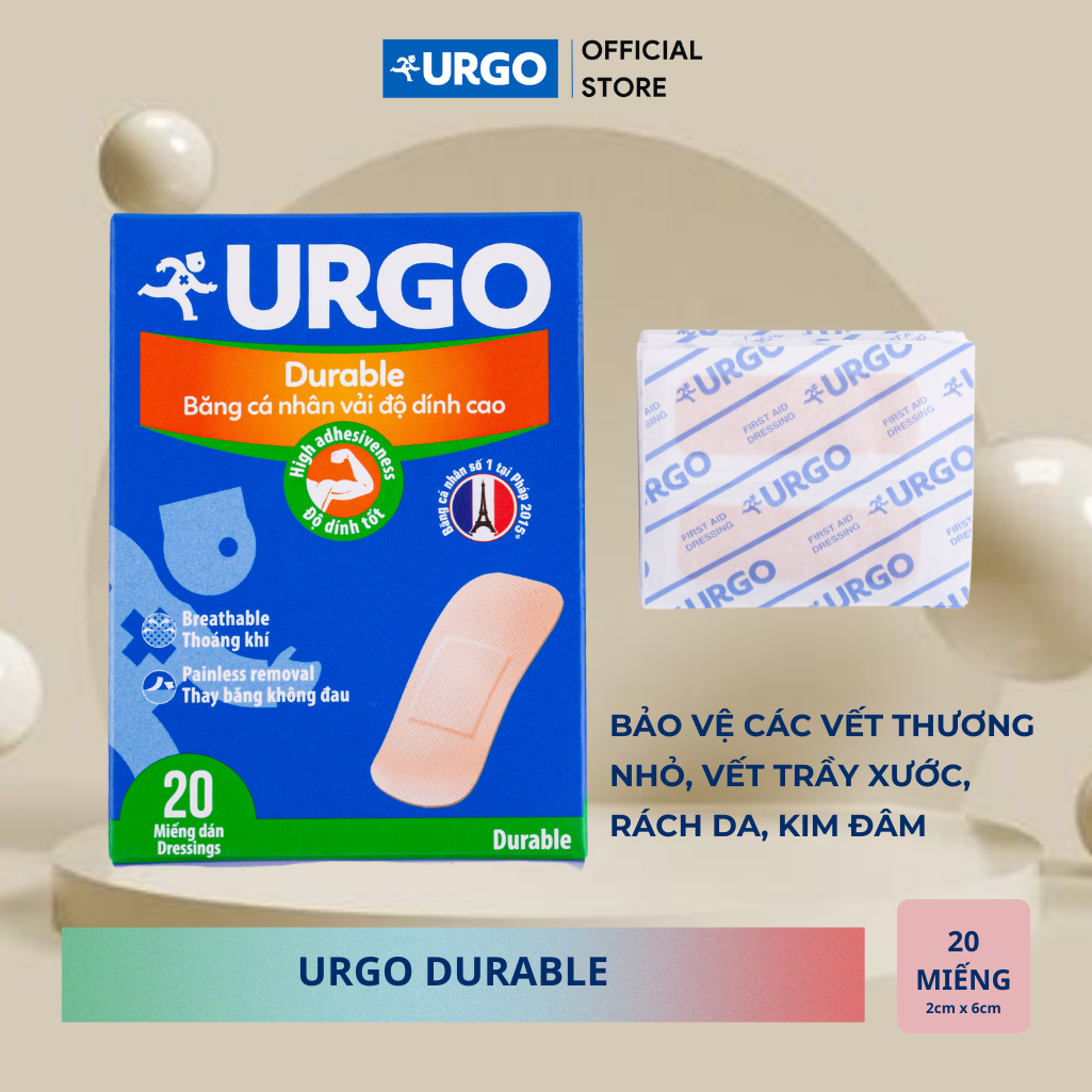Combo 3 hộp Băng cá nhân vải Urgo Durable (Hộp 20 miếng)