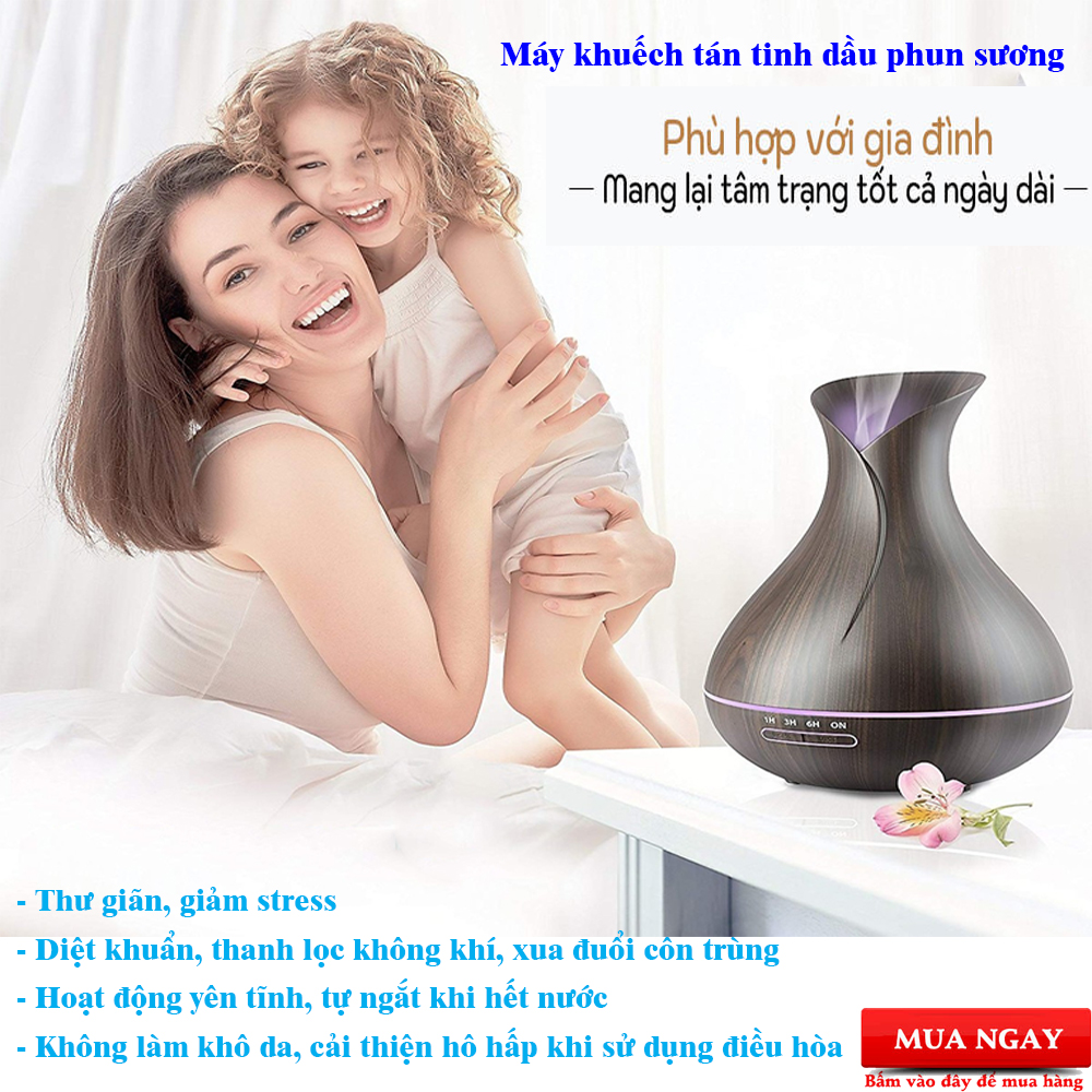 Máy Khuếch Tán Tinh Dầu, Máy Phun Xông Tinh Dầu, Máy Phun Sương Tạo Độ Ẩm, Đèn Led 7 Màu, Tự Ngắt Khi Hết Nước, Tặng Điều Khiển , Thích Hợp cho Gia ĐÌnh, Văn Phòng, Spa,......Bảo Hành Lỗi 1 Đổi 1