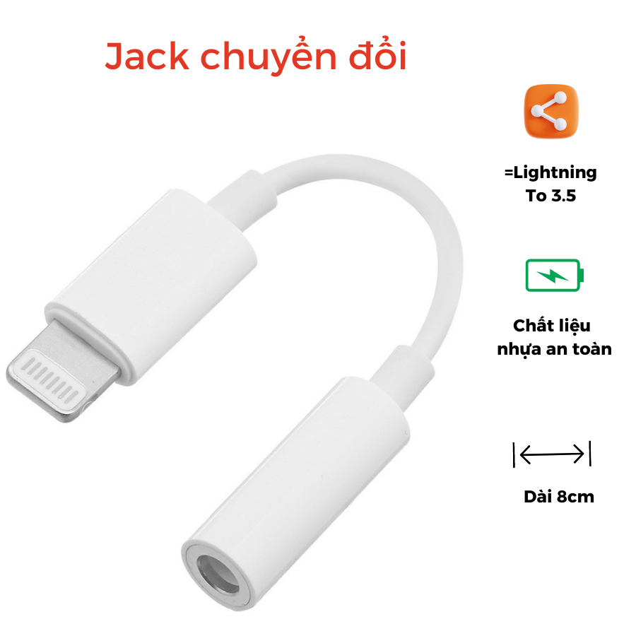 Cáp chuyển đổi sang cổng Audio 3.5 cho Iphone 7, 7 plus, 8, 8 plus