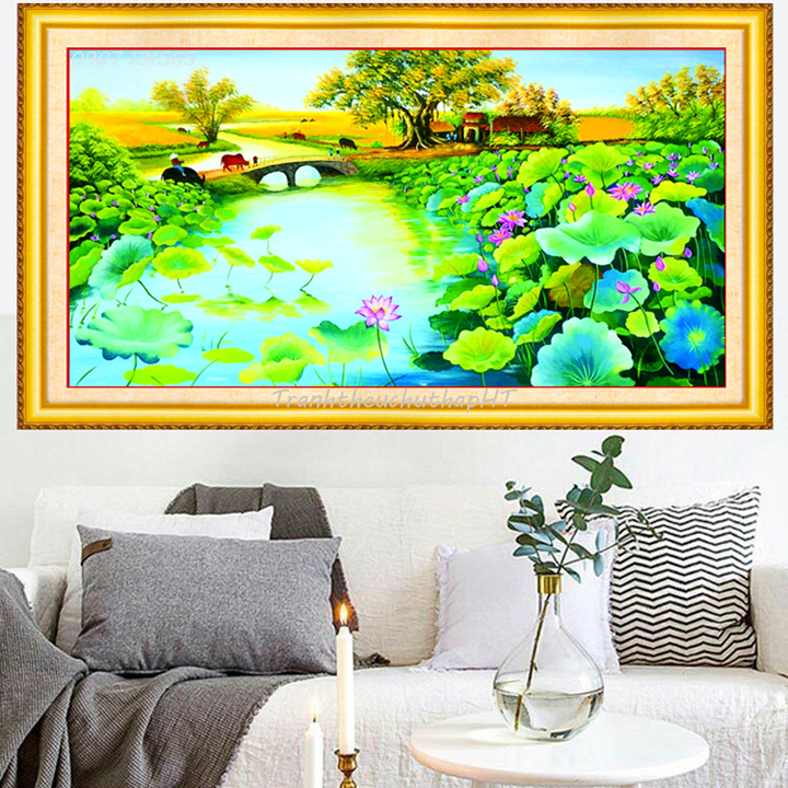 Tranh đính đá đầm sen VS128, VS129: 160*90cm - tự đính