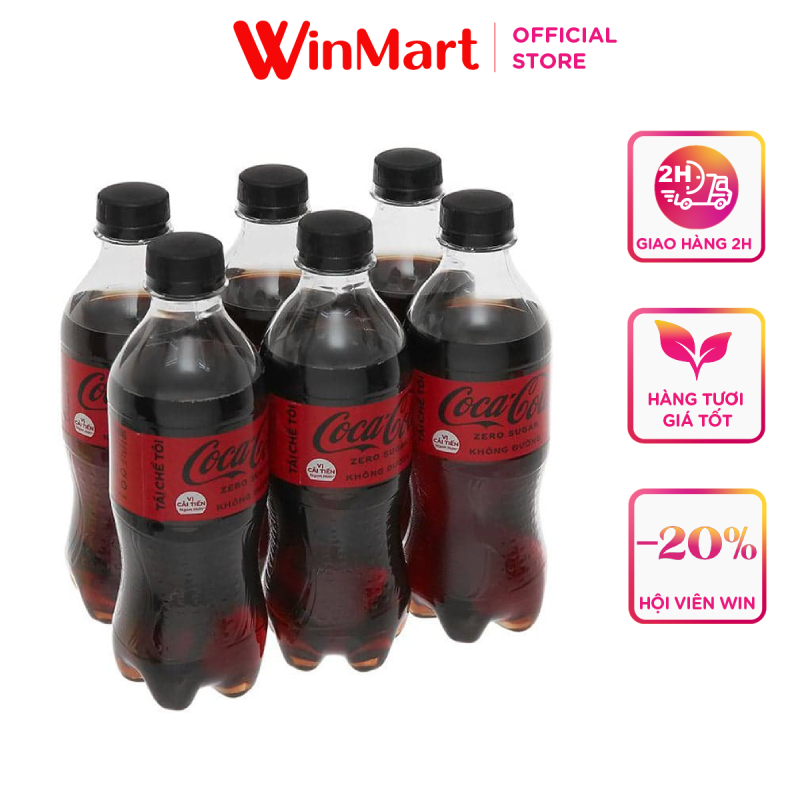 -Lốc 6 chai nước ngọt có ga Coca Cola Zero 390ml
