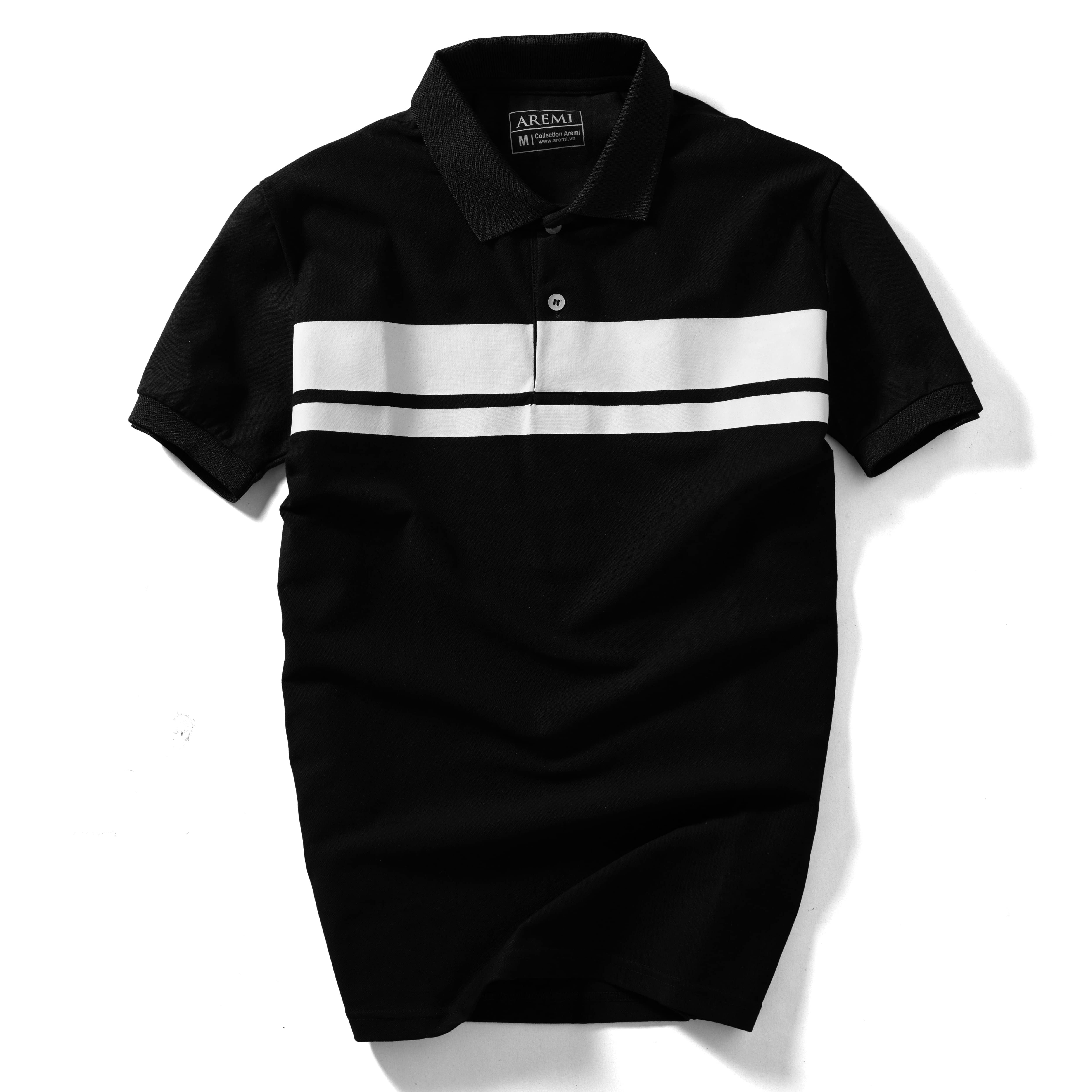 Áo polo nam cổ trụ tay ngắn AREMI, màu đen in chuẩn form