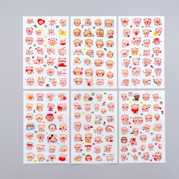 Set 6 Tấm Sticker Dán Heo Hồng Trang Trí Sổ Tay