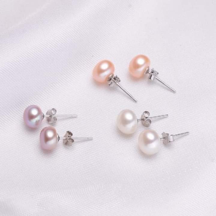Đôi bông tai ngọc trai nụ chốt bạc 8-8.5 ly, hoa tai ngọc trai nước ngọt sang trọng - ngọc trai trường thịnh