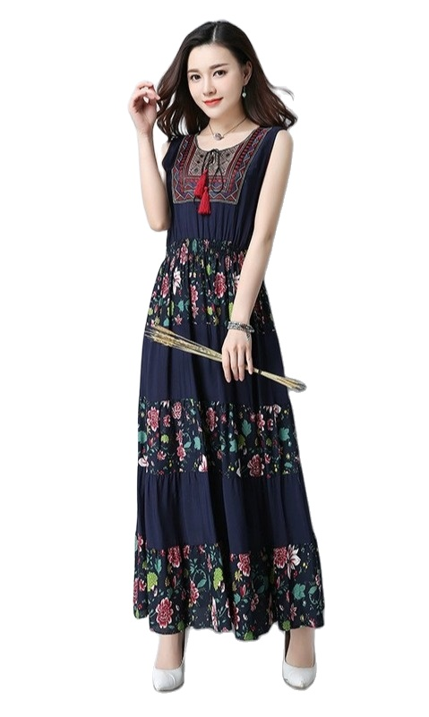 Váy Babydoll Kẻ Sọc Dáng Dài Vintage - Đầm Dáng Tầng Rộng Hàn Quốc Trẻ Trung Chất Thô Mát