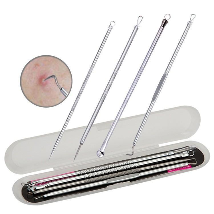 Combo 4 que nặn mụn tiện lợi 8 đầu có hộp đựng, Bộ 4 que nặn mụn