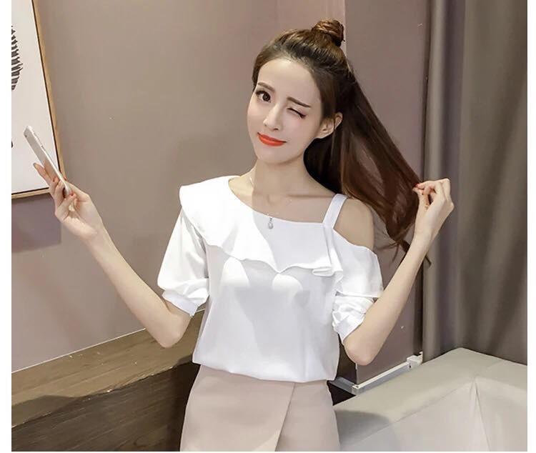 [HCM]Áo sơ mi nữ bèo xéo hàn quốc - áo trễ vai nữ trẻ trung phong cách - chất liệu châu toan nhẹ nhàng mềm mịn - có nhiều màu cho bạn lựa chọn - SM73