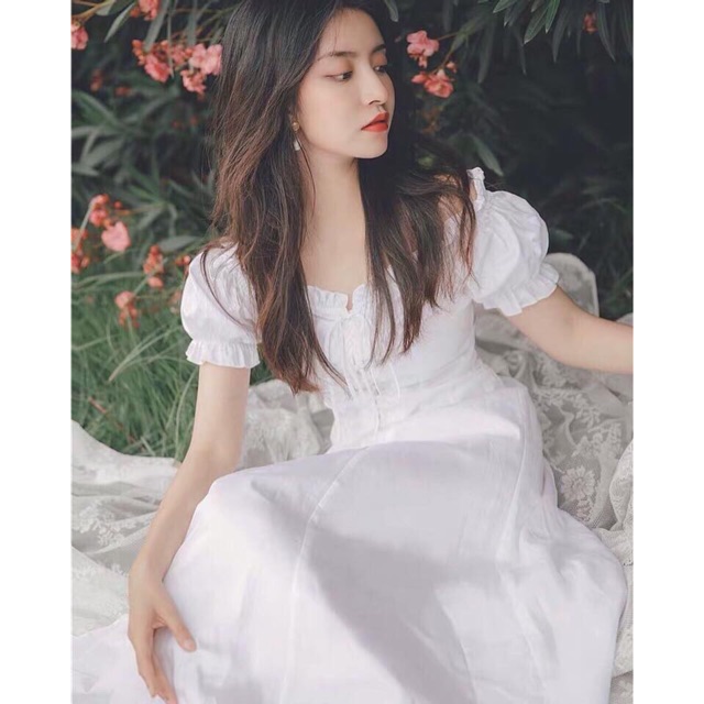 Đầm cổ bèo đan dây trước 3 màu