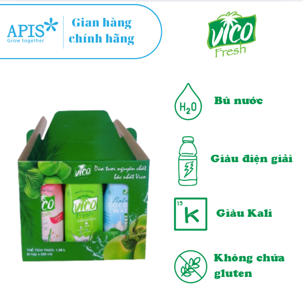 [HỘP QUÀ] COMBO 6 HỘP DỪA VICO FRESH 330ML - (3 Dứa, 3 Natural)
