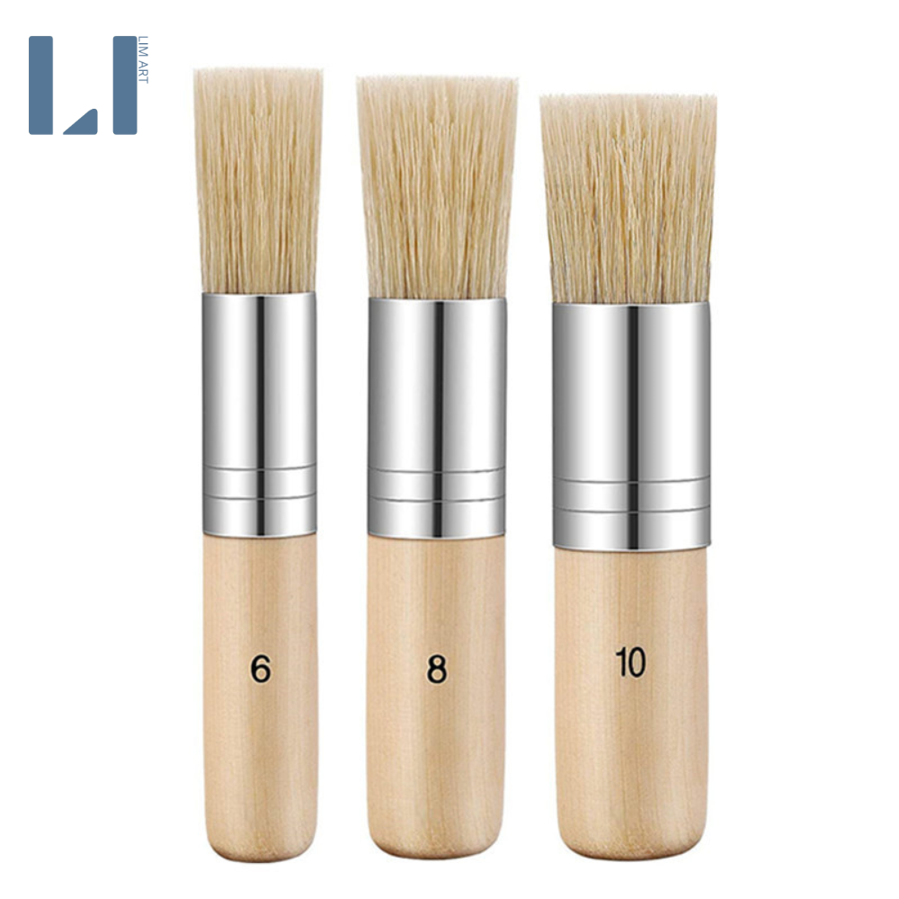 Bộ 3 cọ vẽ stencil lông lợn cán gỗ LIM Art