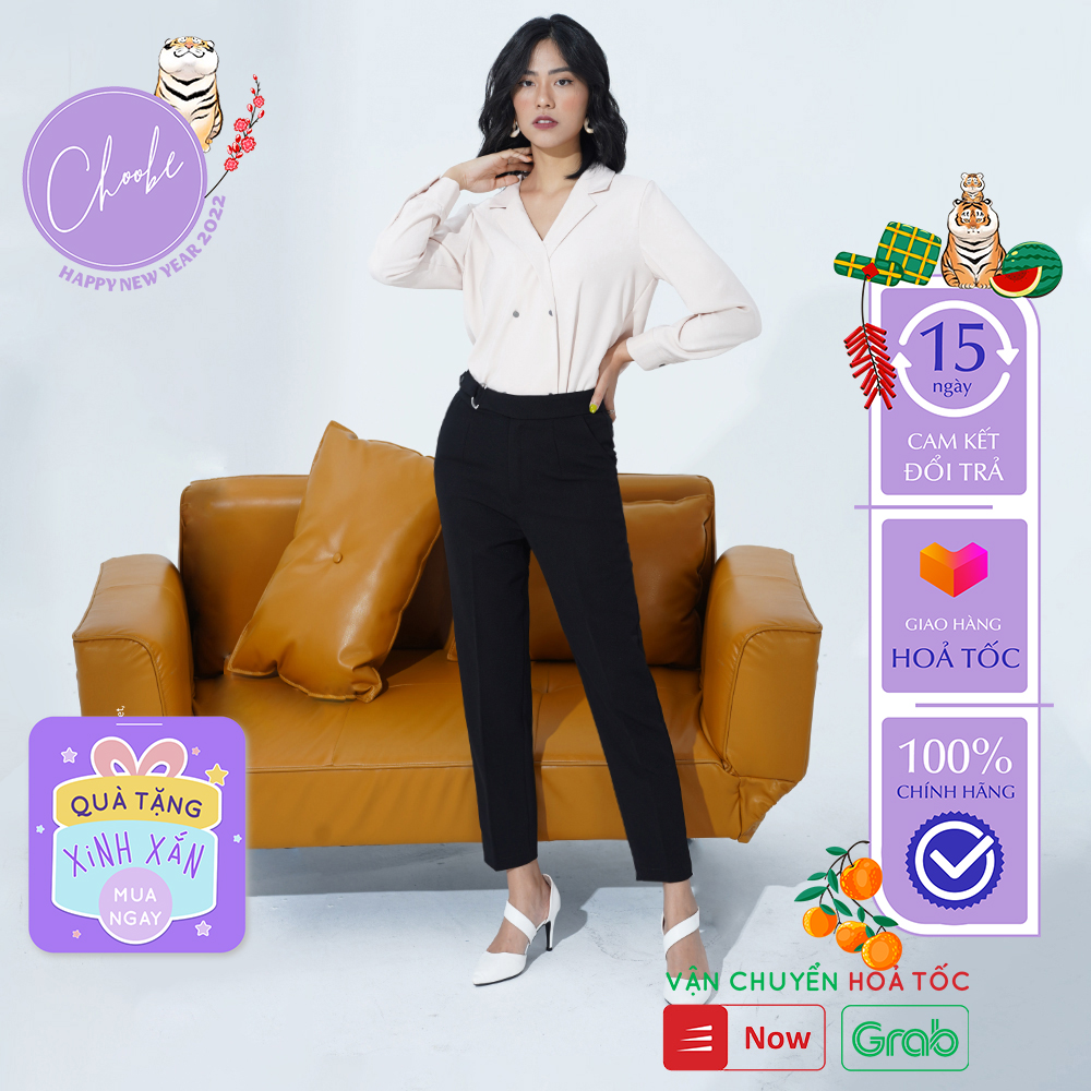 Quần baggy nữ Choobe  khuyên chữ D chất vải Vitex cạp cao đồ công sở cao cấp form dáng chuẩn Q04