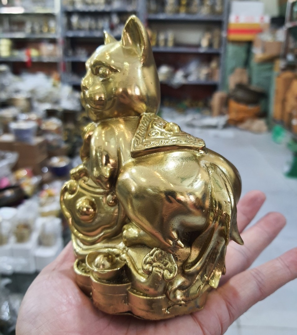 Tượng mèo kim tiền bằng đồng MS34