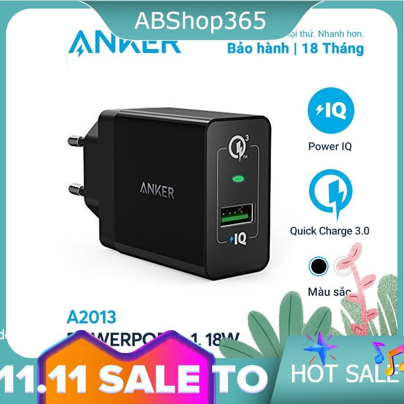 [FREESHIP]Sạc ANKER PowerPort+ 1 cổng Quick Charge 3.0 có PowerIQ 18W - A2013 abshop365 hshop365hn hshop365 abshop hshop