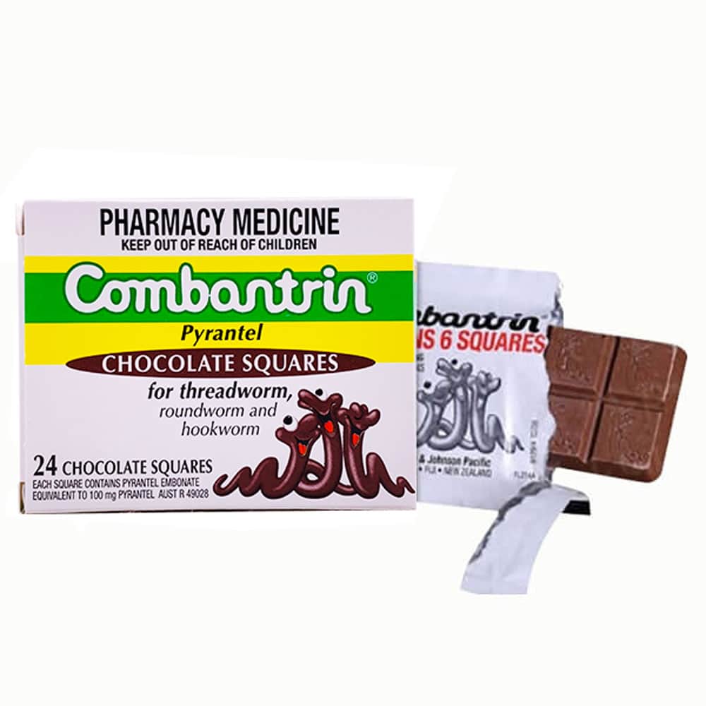 Tẩy giun vị socola Combantrin Chocolate Squares 24 viên - [ÚC]