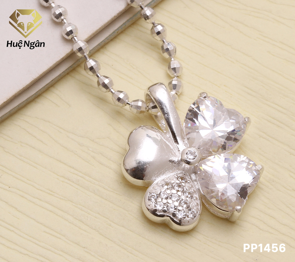 Bộ dây chuyền liền mặt trang sức bạc Ý S925 Cỏ bốn lá may mắn PP1456 Bạc Xinh