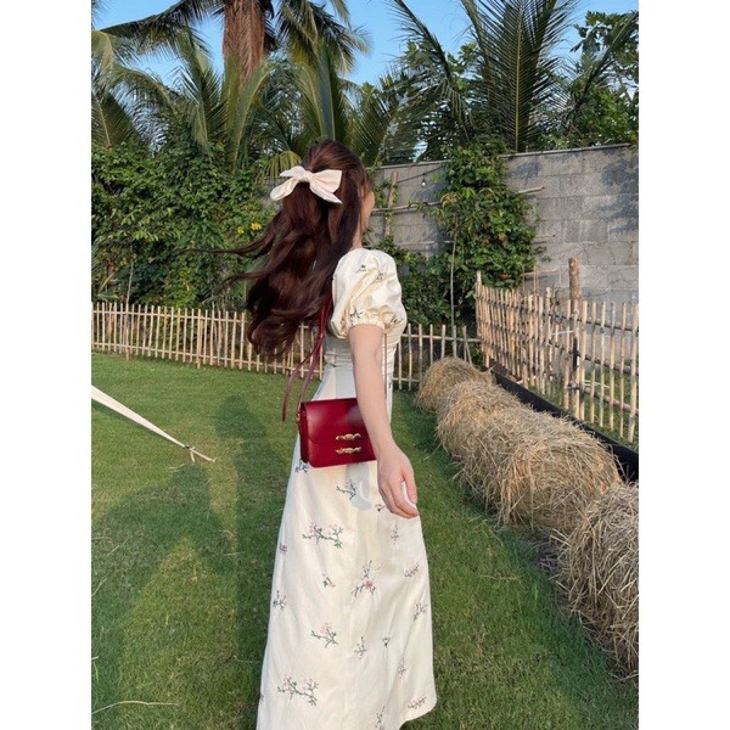 BIGSIZE đầm maxi cổ V tay bồng