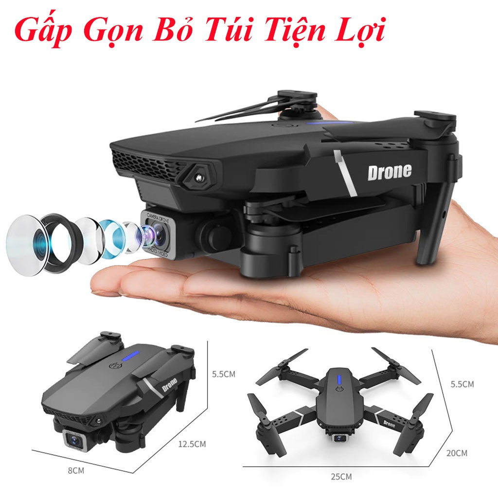 Flaycam, Máy Bay Điều Khiển Từ Xa E88 Pro Drone 4K HD Camera Kép Có Định Vị 1080P WiFi Tặng Kèm Pin Dự Phòng