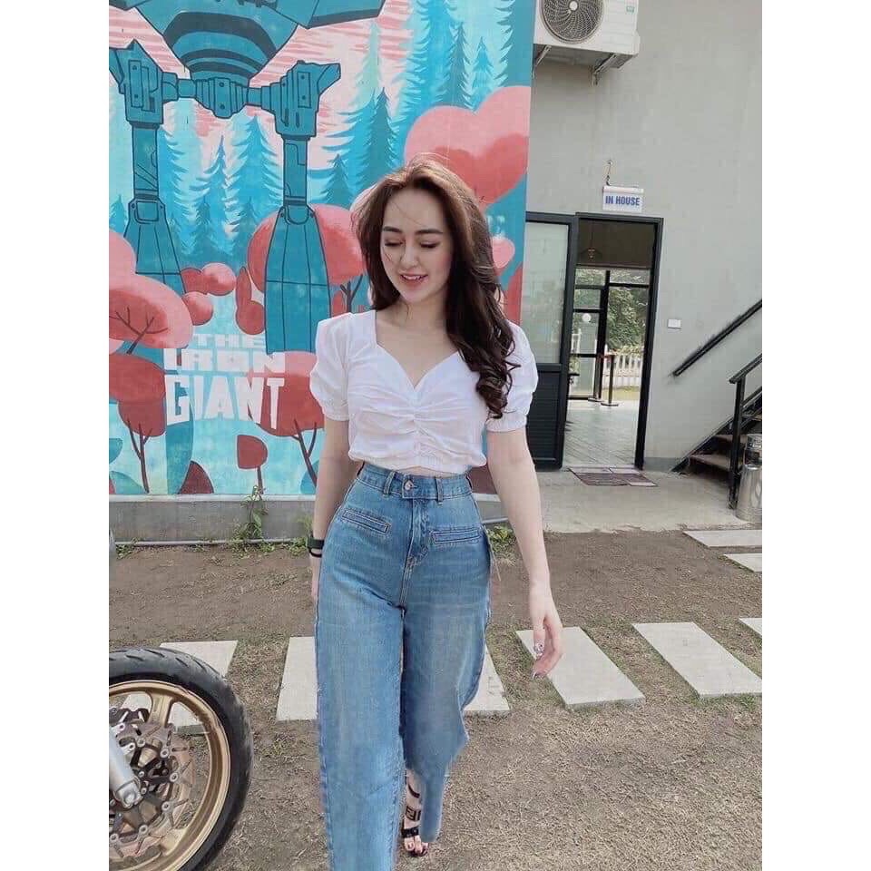 (siêu hót) Áo kiểu nữ, áo croptop nữ chun eo tay bồng chất lụa
