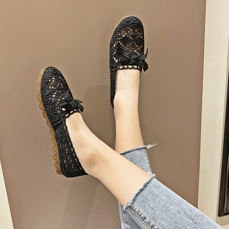 (Hàng Sẵn) Giày Búp Bê Ren Lưới Gắn Nơ Phong Cách Hàn