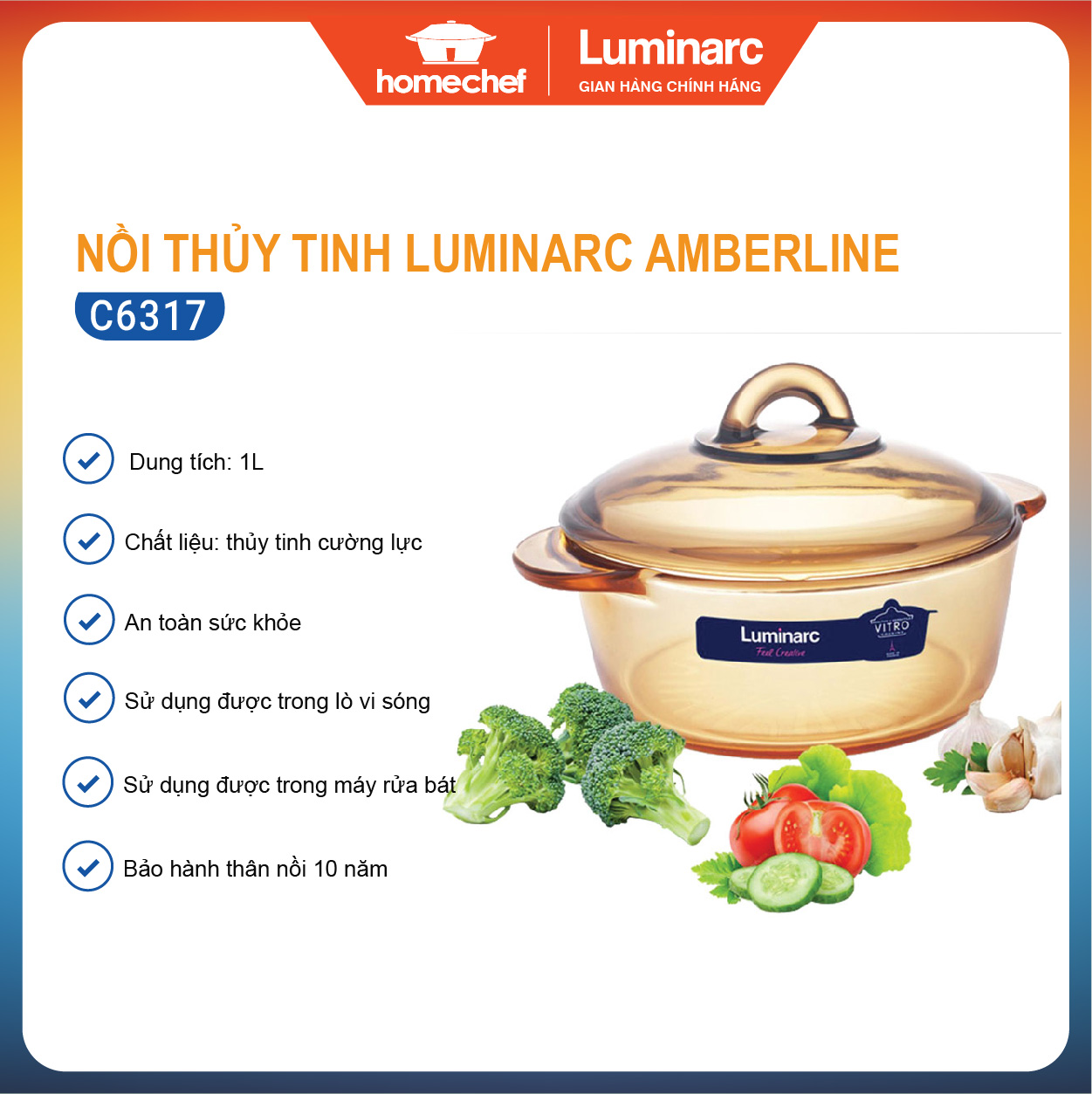Nồi thủy tinh 1L Luminarc C6317 (Nâu)
