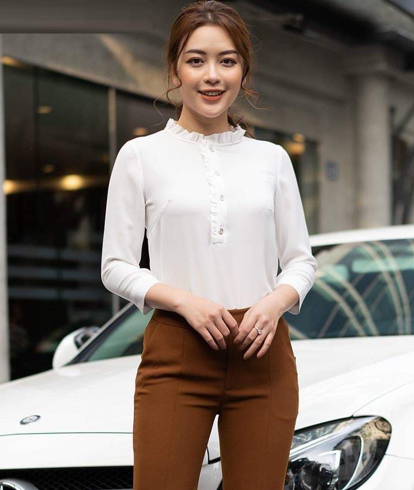 Women office ruffle collar shirt