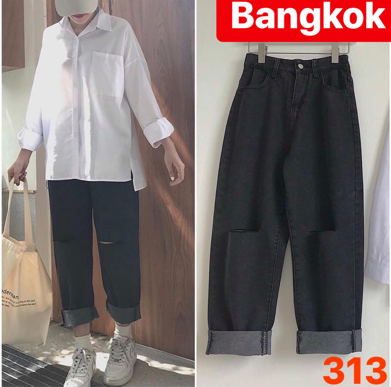 QUẦN JEAN BAGGY NỮ CHẤT BÒ ĐEN ỐNG RỘNG RÁCH GỐI LƯNG CAO NÂNG MÔNG NEW TREND BK 313 - TÝ GOLD 2020