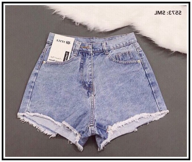 Quần short jean nữ trơn xanh nhạt tua lai siêu hot trend 4
