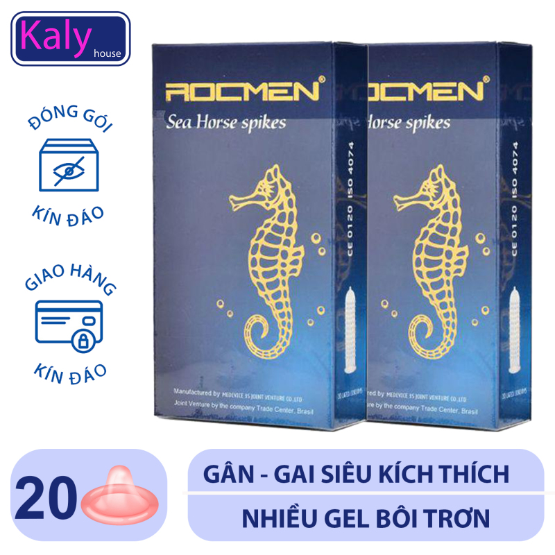 Bộ 2 Hộp Bao Cao Su Siêu Gai kéo dài thời gian Cao Cấp Rocmen Cá Ngựa Xanh Hộp 10 Chiếc x 2 hộp Kalyhouse.