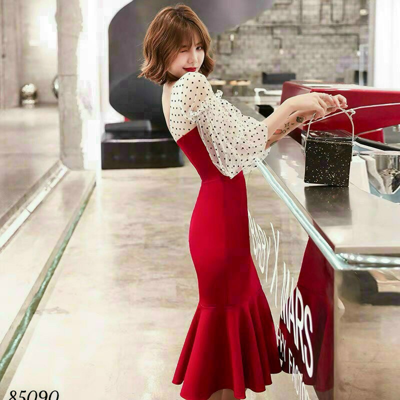 Đầm nữ đẹp, đầm trơn, đầm umi phối lưới đính sao mẫu mới TH