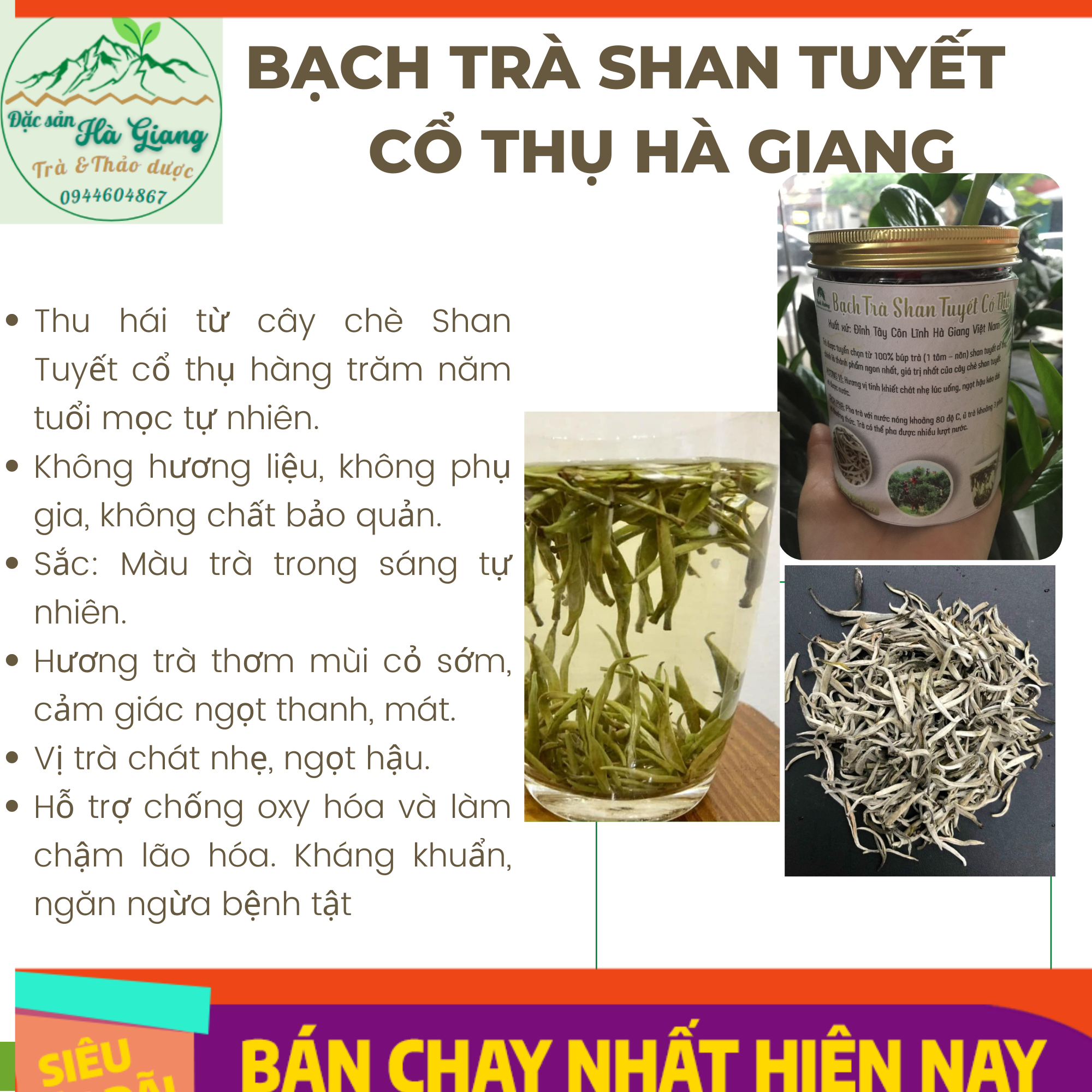 Bạch trà shan tuyết cổ thụ Hà Giang, hương thơm, ngọt hậu100g