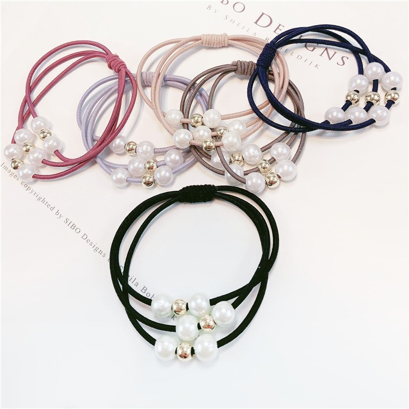 COMBO 05 CỘT TÓC MIX NGỌC 3 VÒNG SẮC MÀU