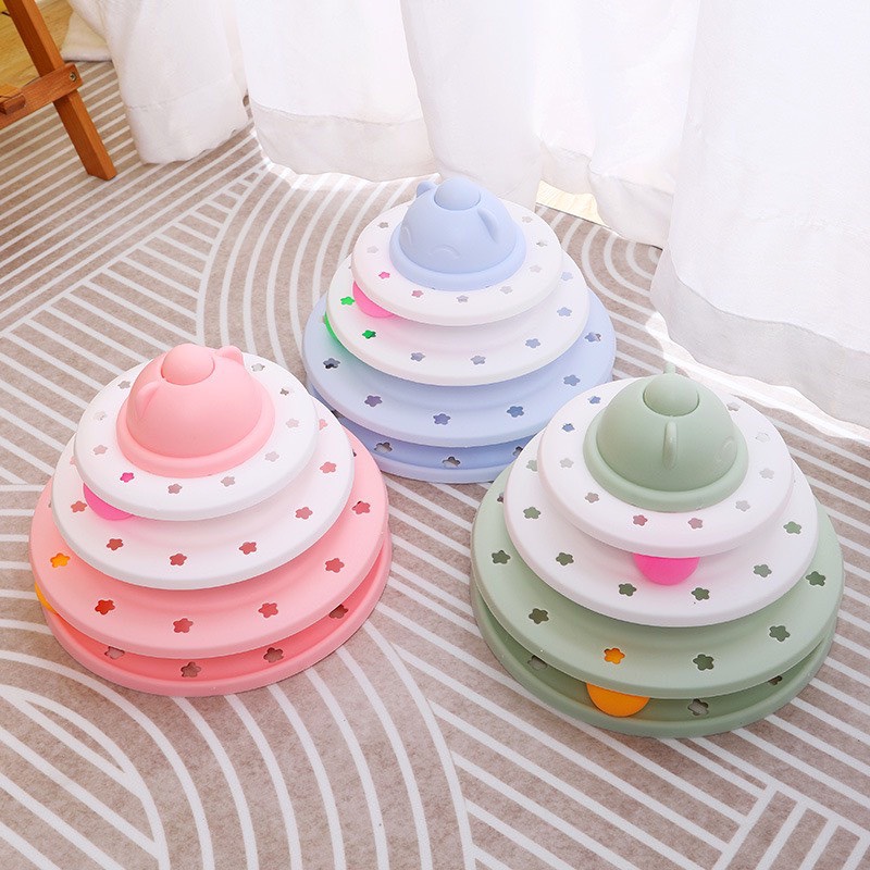 Đồ chơi tháp banh 3 tầng cho mèo, được làm từ chất liệu nhựa cao cấp, an toàn và đặc biệt không bị bay màu theo thời gian