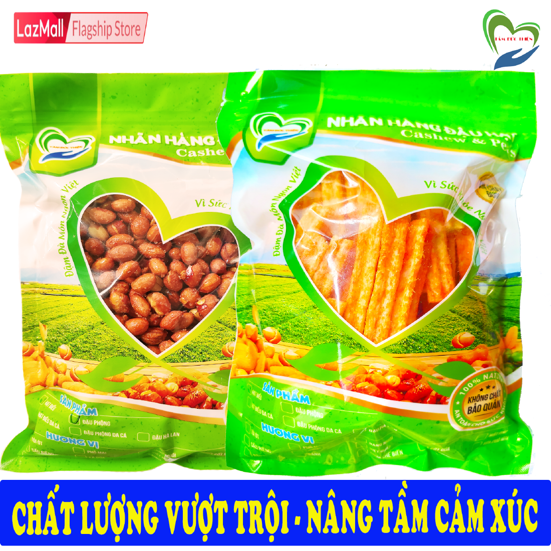 Combo 2 Túi: Đậu Phộng Rang Tỏi Ớt 500GR và Túi ZIP Bánh Khoai Tây Phô Mai Que Đậu Hà Lan 178GR Tâm Đức Thiện Thực Phẩm Đóng Gói Đóng Hộp Ăn Liền đồ ăn vặt Lazada bánh kẹo quà Tết