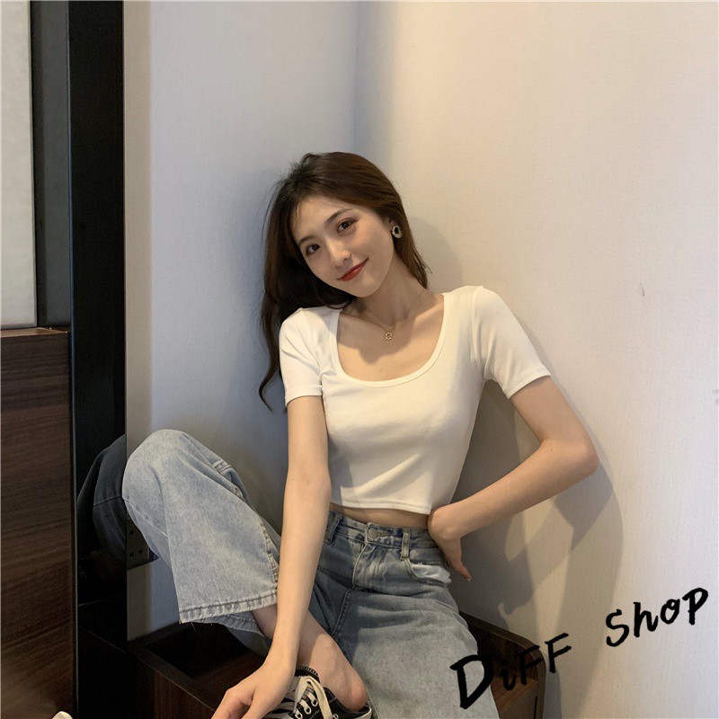 Áo croptop cổ vuông nữ form body tôn dáng