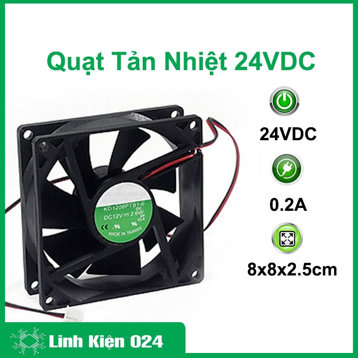 Quạt tản nhiệt 24vdc 0.2a kích thước 8x8x2.5cm làm mát, tản nhiệt máy
