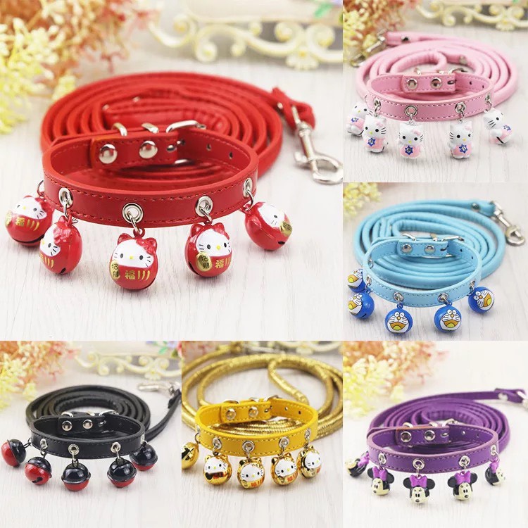 Dây dắt cho chó mèo kèm vòng cổ có chuông