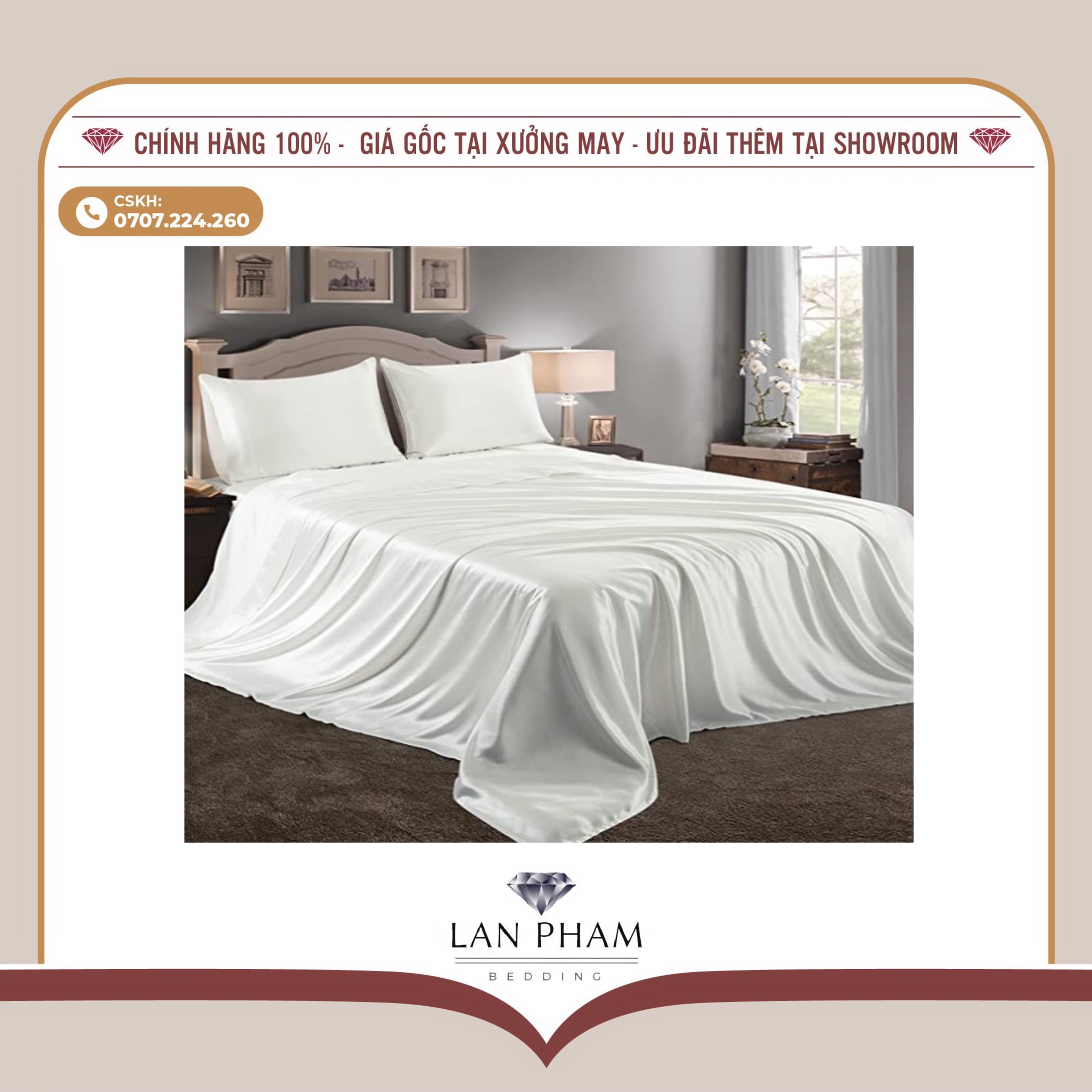 GA - DRAP GIƯỜNG LẺ PHI LỤA TRẮNG LAN BEDDING