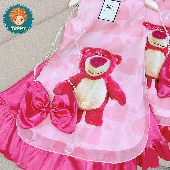Set áo dài cách tân gấu dâu cho bé gái (set 3 món)