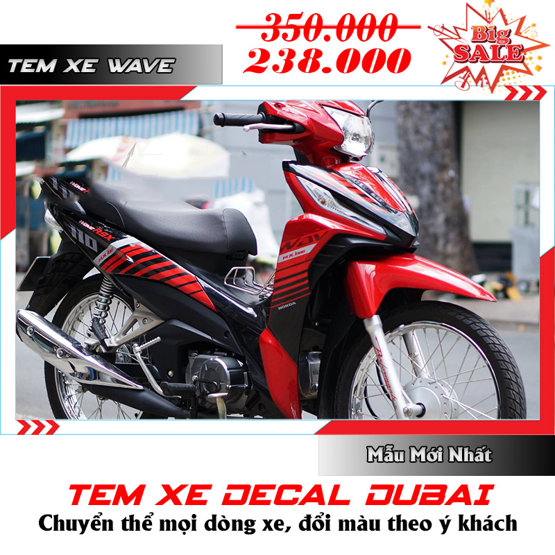 Tem Xe Wave RSX Đen Sọc Đỏ Thể Thao